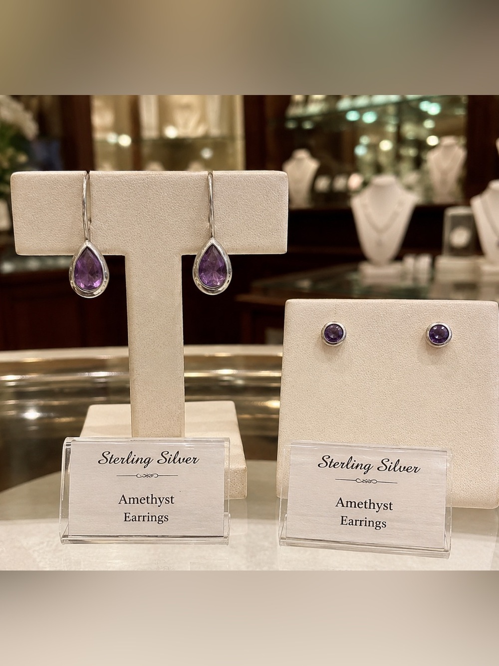 2 pairs of amethyst earrings
